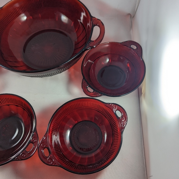 Vintage Anchor Hocking Coronation Royal Ruby Depression Glass Bowl set - Picture 3 of 12